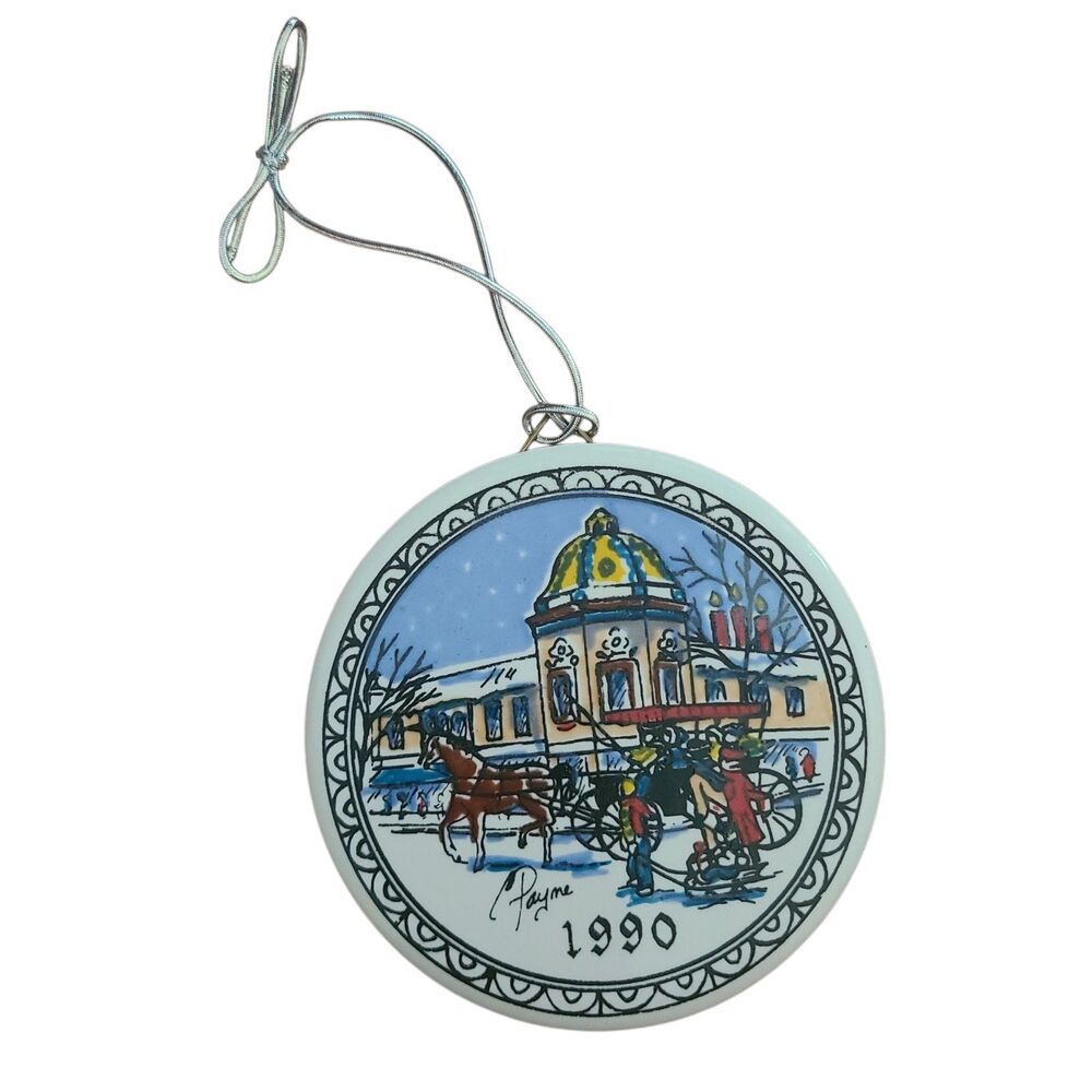 Vtg Carolyn Payne Ceramic Christmas Ornament Kansas City 1990 EUC Hand Painted